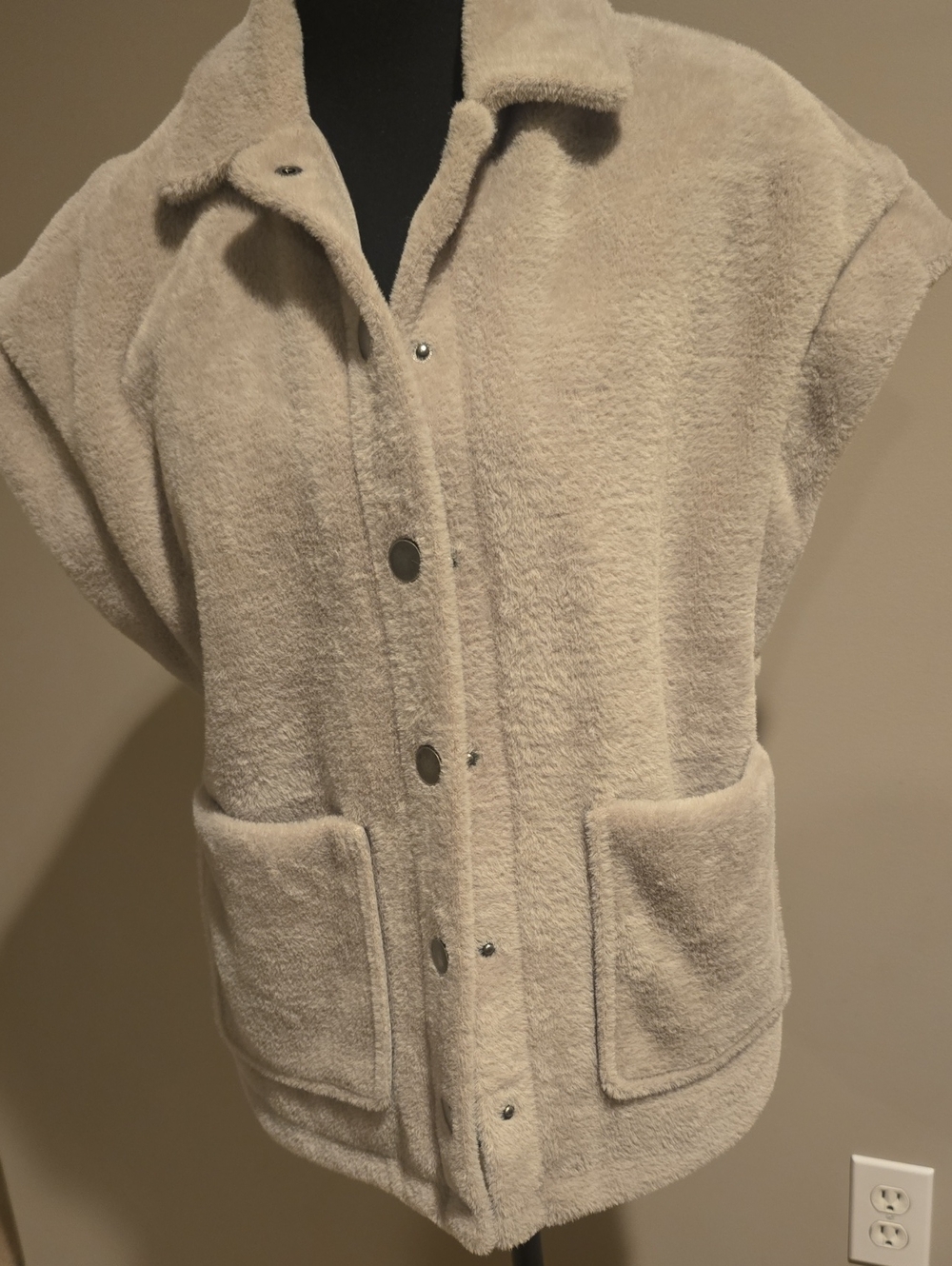 Democracy Plush Button-Front Vest in Light Gray